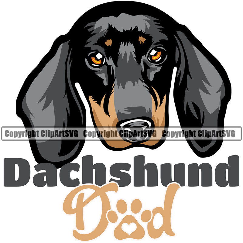 Dachshund Dog Dad Colorful Vector Design With Dachshund Dad Text Moddy Face Paw Puppy Pup Pet Purebred Pedigree Vector Design Clipart SVG