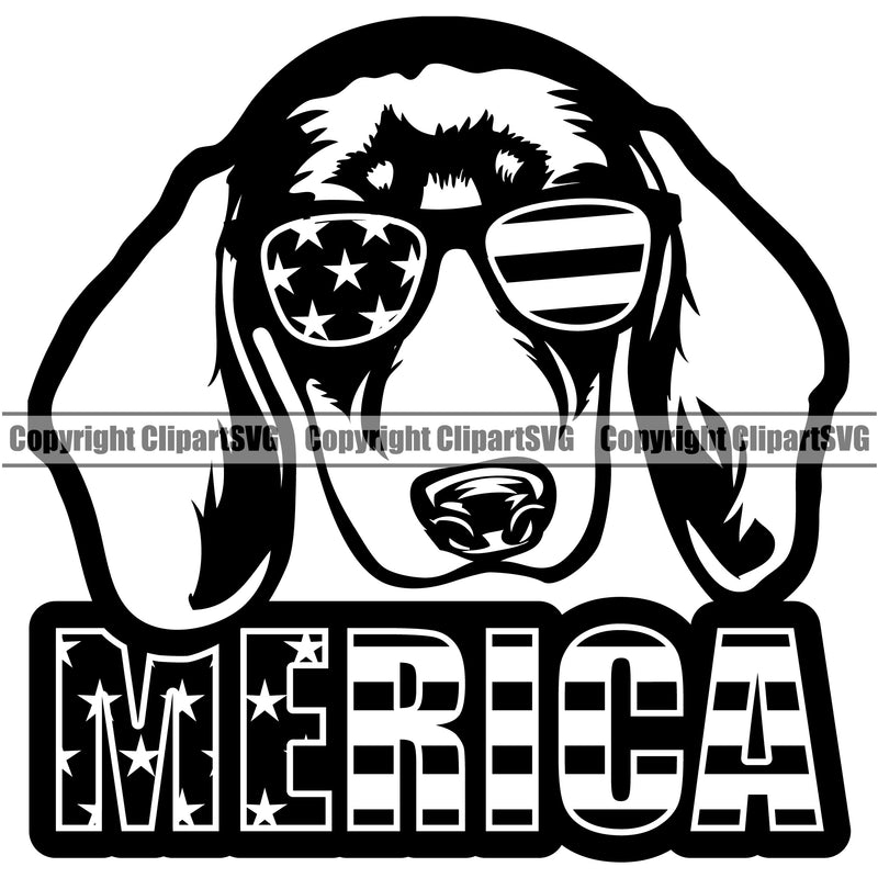 Dachshund Dog Wearing Sunglasses With Merica Text Vector Design Happy Face Puppy Pup Pet Purebred Pedigree Vector Clipart SVG