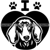 Dachshund Dog In Heart Shape And Vector Design Smile Face Puppy Pup Pet Purebred Pedigree Vector Design Clipart SVG