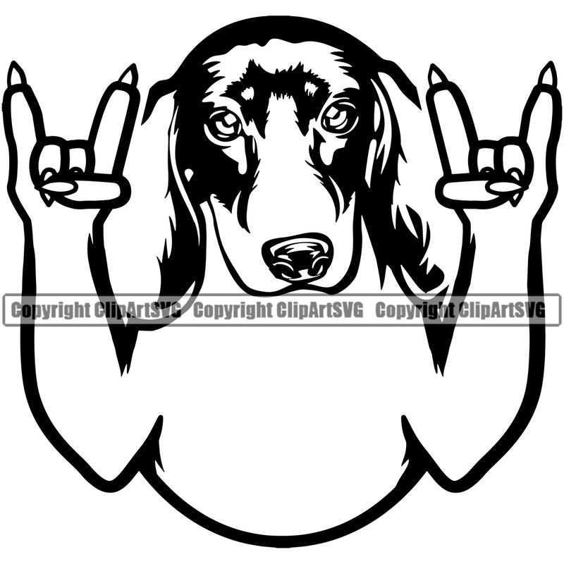Dachshund Dog Rock And Roll Vector Design With Happy Face Puppy Pup Pet Purebred Pedigree Design Element Clipart SVG