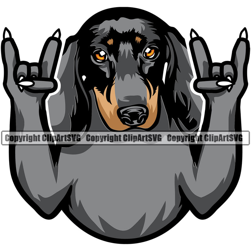Dachshund Dog Rock And Roll Colorful Vector Design With Happy Face Puppy Pup Pet Purebred Pedigree Vector Design Clipart SVG