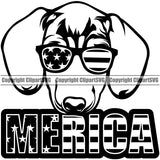 Dachahund Dog Merica Text Vector Design With Wearing Sunglasses Happy Face Puppy Pup Pet Purebred Pedigree Vector Design Clipart SVG
