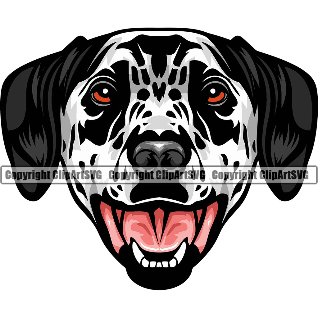 Dalmatian Dog Head Design Smiling And Happy Face Puppy Pup Pet Purebred Pedigree Design Clipart SVG