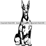 Dobermann Pinscher Dog Sitting Vector Design Happy Face Paw Puppy Pup Pet Purebred Pedigree Vector Portrait Clipart SVG