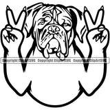 Dogue De Bordeaux Dog Peace Hand Sign Vector Design Face Puppy Pup Pet Purebred Pedigree Vector Design Clipart SVG