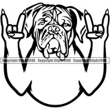 Dogue De Bordeaux Dog Rock And Roll Hand Sign Vector Design Funny Face Pew Puppy Pup Pet Purebred Pedigree Design Element Clipart SVG