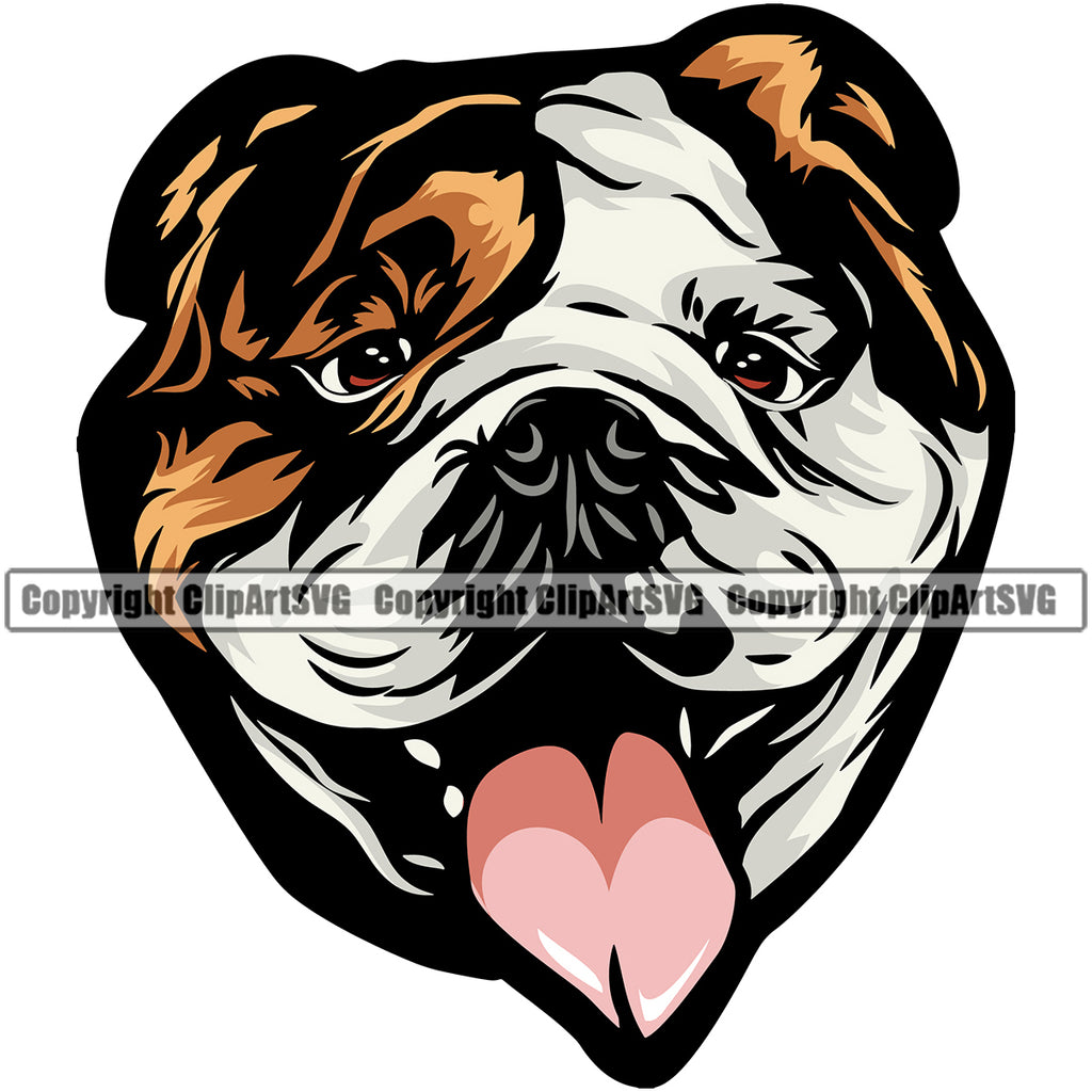 Bulldog Head Vector Design Cute Smile Face Paw Puppy Pup Pet Purebred Pedigree Portrait Vector Clipart SVG