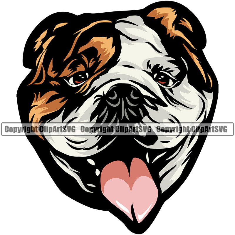 Bulldog Head Vector Design Cute Smile Face Paw Puppy Pup Pet Purebred Pedigree Portrait Vector Clipart SVG