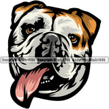 Bulldog Head And Tongue Sticking Out Smiling Face Vector Design Paw Puppy Pup Pet Purebred Pedigree Design Element Clipart SVG