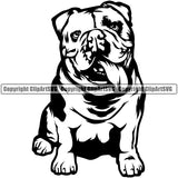 Bulldog Sitting And Tongue Sticking Out Smiling Face Vector Design Paw Puppy Pup Pet Purebred Pedigree Vector Clipart SVG