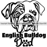English Bulldog Dad Face Design Puppy Head Purebred Pup Pedigree Canine K-9 K9 Animal Clipart SVG