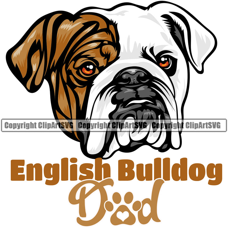 English Bulldog Dad Color Face Design Puppy Head Purebred Pup Pedigree Vector Canine K-9 K9 Animal Portrait Clipart SVG