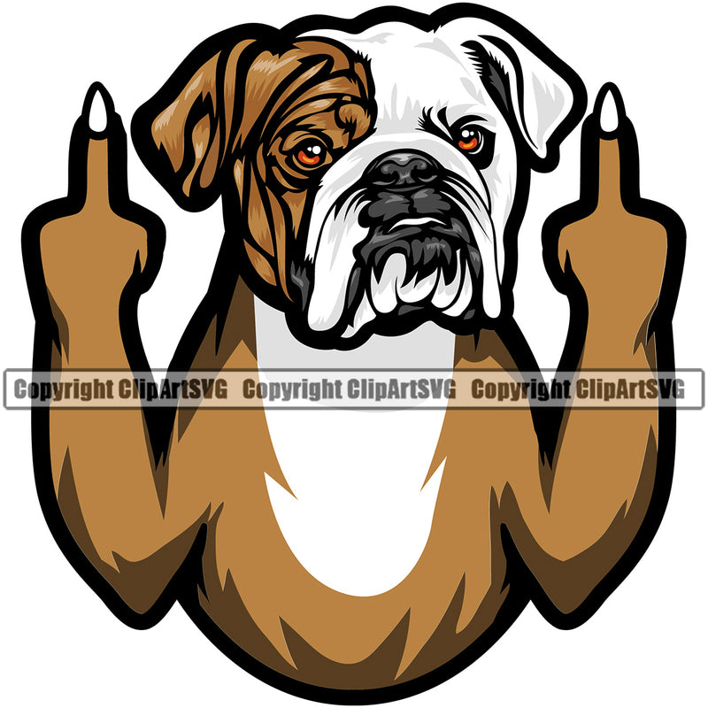 English Bulldog Middle Finger Sign Design Puppy Head Purebred Pup Pedigree Vector Canine K-9 K9 Animal Clipart SVG