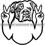 English Bulldog Peace Hand Sign Design K9 Animal Portrait Doggy Face Cute Vector Puppy Head Purebred Pup Clipart SVG