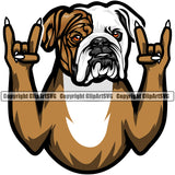 English Bulldog Rock And Roll Hand Sign Puppy Head Purebred Pup Pedigree Vector Canine K-9 K9 Animal Clipart SVG