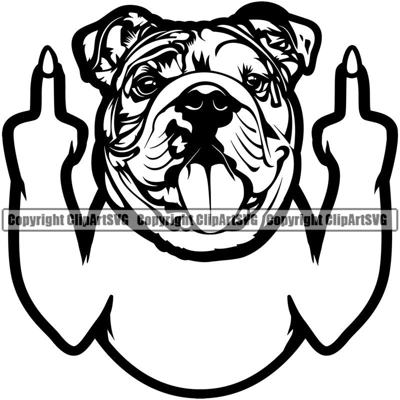 Bulldog Middle Finger Sign Vector Design Happy Smile Face Paw Puppy Pup Pet Purebred Pedigree Vector Clipart SVG
