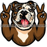 Bulldog Colorful Peace Hand Sign Vector Design Happy Face Paw Puppy Pup Pet Purebred Pedigree Design Clipart SVG
