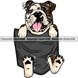 Bulldog Hanging From T-Shirt Pocket Shirt Tshirt Vector Design Happy Smile Face Paw Puppy Pup Pet Purebred Pedigree Vector Design Clipart SVG