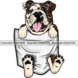 Bulldog Colorful Hanging From T-Shirt Pocket Tshirt Shirt Vector Design Happy Face Paw Puppy Pup Pet Purebred Pedigree Vector Clipart SVG