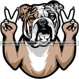 English Bulldog Peace Hand Sign Color Design Puppy Head Purebred Pup Pedigree Canine K-9 K9 Vector Clipart SVG