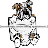 English Bulldog Hanging From Shirt Pocket Color Head Design T-Shirt Tshirt Purebred Pup Pedigree Canine K-9 K9 Animal Clipart SVG