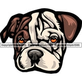 English Bulldog Color Puppy Head Purebred Pup Pedigree Canine K-9 K9 Animal Portrait Vector Clipart SVG