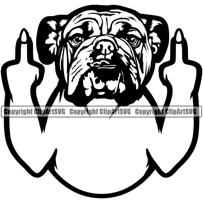 English Bulldog Middle Finger Sign Puppy Head Purebred Pup Pedigree K9 Animal Portrait Doggy Face Cute Clipart SVG