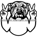 English Bulldog Peace Hand Sign Cute Face Dog Puppy Head Purebred Pup Pedigree Canine K-9 K9 Animal Clipart SVG