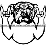 English Bulldog Rock And Roll Hand Sign Design Puppy Head Purebred Pup Pedigree Vector Canine K-9 K9 Clipart SVG