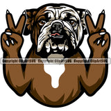 English Bulldog Peace Hand Sign Puppy Head Purebred Pup Pedigree Vector Canine K-9 K9 Animal Clipart SVG