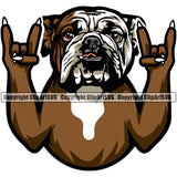 English Bulldog Rock And Roll Hand Sign Puppy Head Purebred Pup Pedigree Vector Canine K-9 K9 Animal Clipart SVG