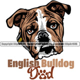 English Bulldog Dad Color Head Design Puppy Head Purebred Pup Pedigree Vector K9 Animal Portrait Doggy Face Cute Clipart SVG