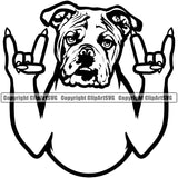 English Bulldog Rock And Roll Hand Sign Design Puppy Head Purebred Pup Pedigree Canine K-9 K9 Animal Clipart SVG