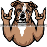 English Bulldog Rock And Roll Hand Sign Color Design Puppy Head Purebred Pup Pedigree K9 Clipart SVG