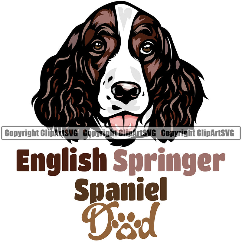 English Springer Spaniel Dog Dad Color Design Puppy Head Purebred Pup Pedigree Vector Canine K-9 K9 Clipart SVG