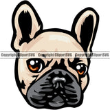 French Bull Dog Doggy Face Cute Vector Puppy Head Purebred Animal Pedigree Canine K-9 K9 Clipart SVG