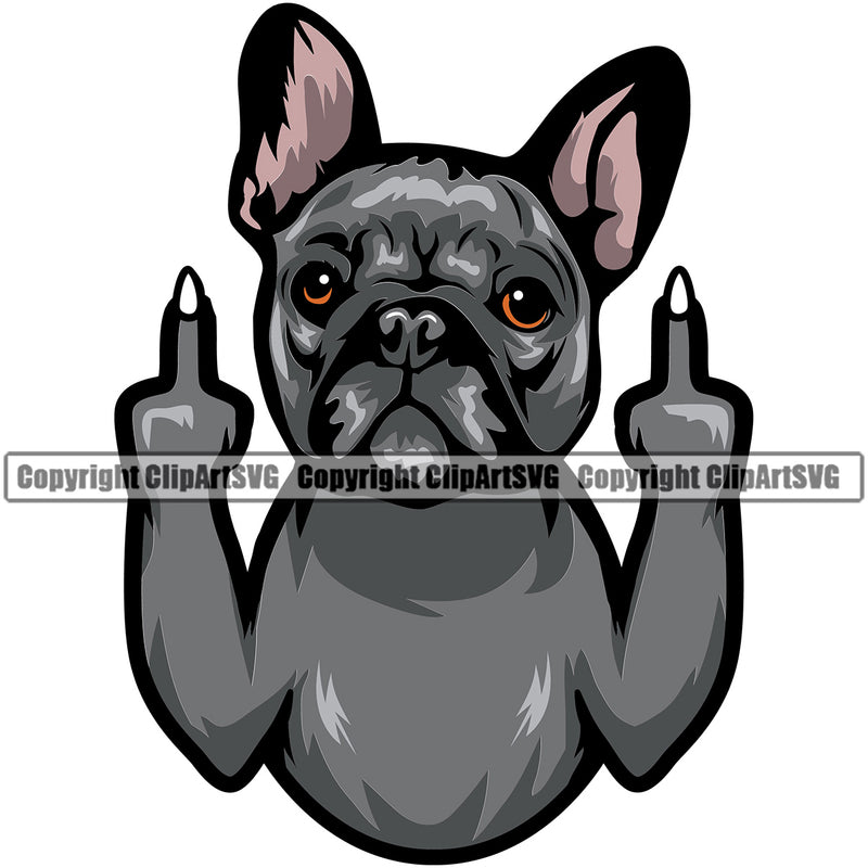 French Bulldog Middle Finger Sign Vector Design Portrait Doggy Face Cute K9 Puppy Head Purebred Pup Pedigree Clipart SVG