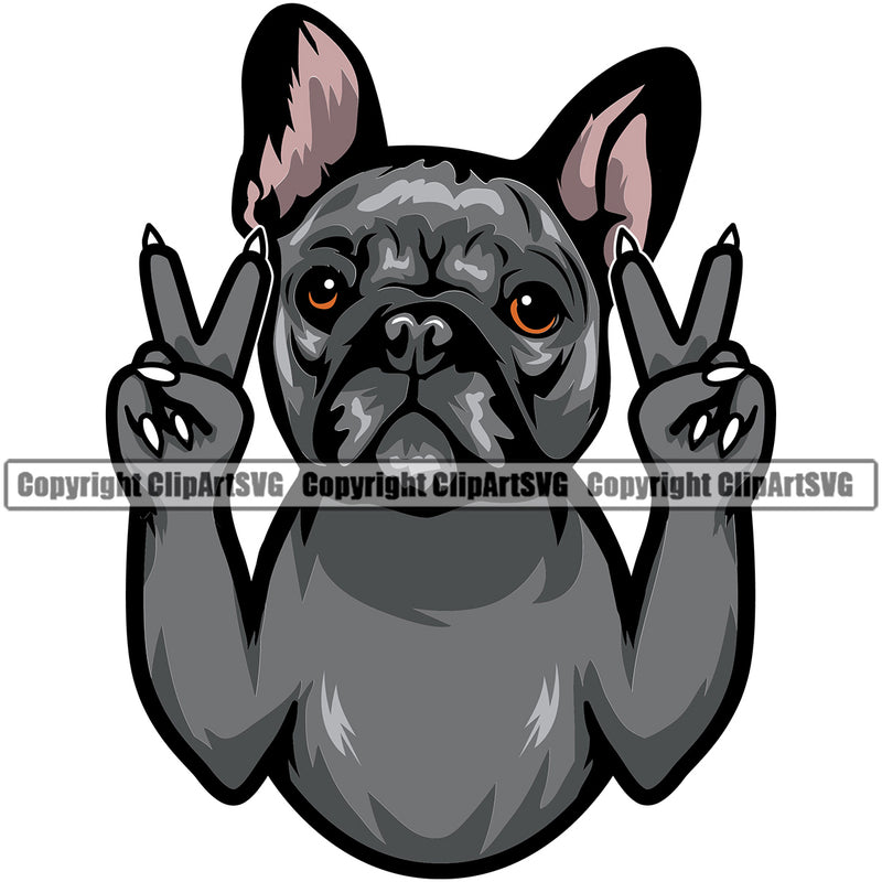 French Bulldog Peace Hand Sign Design Canine K-9 K9 Animal Portrait Doggy Puppy Head Purebred Pup Pedigree Clipart SVG