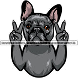 French Bulldog Peace Hand Sign Design Canine K-9 K9 Animal Portrait Doggy Puppy Head Purebred Pup Pedigree Clipart SVG