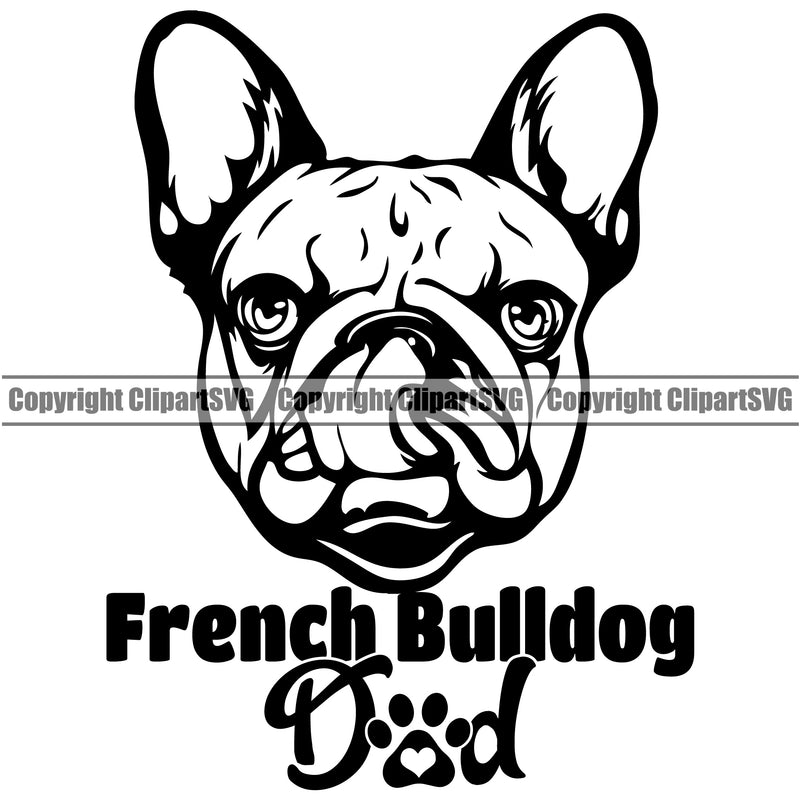 French Bulldog Dad Head Design Puppy Head Purebred Pedigree Vector K9 Animal Portrait Doggy Face Cute Clipart SVG