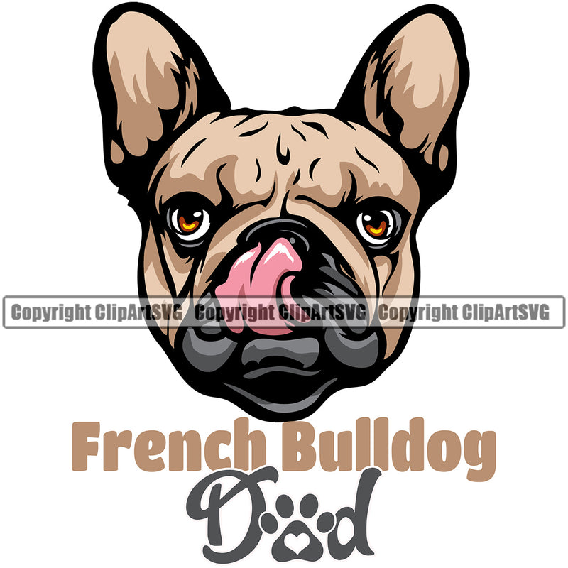 French Bulldog Dad Color Head Design Text K9 Animal Portrait Doggy Face Vector  Puppy Head Purebred Clipart SVG
