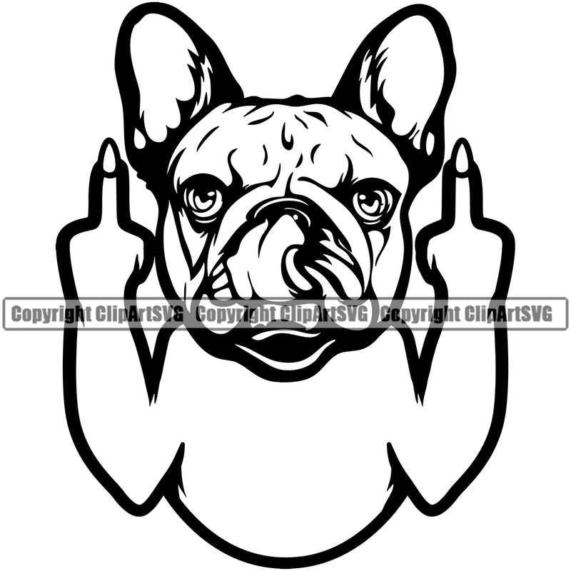 French Bulldog Middle Finger Sign Vector Design Puppy Head Purebred Pup Pedigree Canine K-9 K9 Animal Clipart SVG