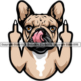 French Bulldog Middle Finger Sign Color Design Puppy Head Purebred Pup Pedigree Vector K9 Animal Portrait Doggy Face Cute Clipart SVG