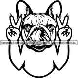 French Bulldog Peace Hand Sign Design Black And White Color Puppy Head Purebred Pup Pedigree Vector Doggy Face Cute Clipart SVG