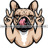 French Bulldog Peace Hand Sign Design Color Head Puppy Head Purebred Pup Pedigree K9 Animal Portrait Clipart SVG
