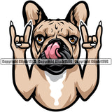 French Bulldog Rock And Roll Hand Sign Color Design Puppy Head Purebred Pup Pedigree Mascot Canine K-9 Animal Clipart SVG