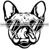 French Bulldog Wearing Sunglasses Sun Heart Design Head Purebred Pup Pedigree Vector K9 Animal Portrait Doggy Face Cute Clipart SVG