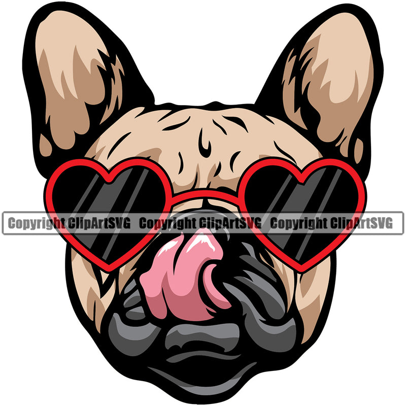 French Bulldog Wearing Sunglasses Sun Heart Color Design Puppy Head Purebred Pup Pedigree Vector Canine K-9 K9 Animal Portrait Clipart SVG