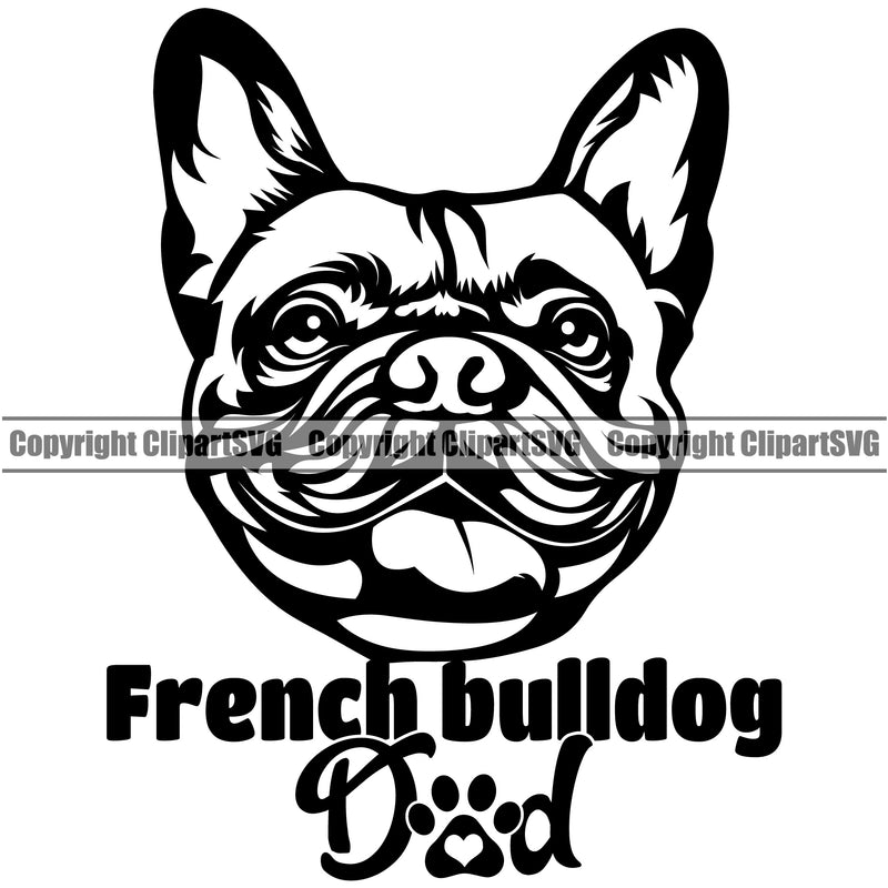 French Bulldog Dad Puppy Head Purebred Pup Pedigree Design K9 Animal Portrait Doggy Face Cute Clipart SVG