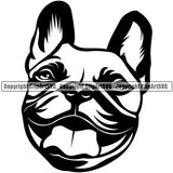 French Bulldog Black Color Head Design Head Purebred Pup Pedigree K9 Animal Portrait Doggy Face Cute Clipart SVG